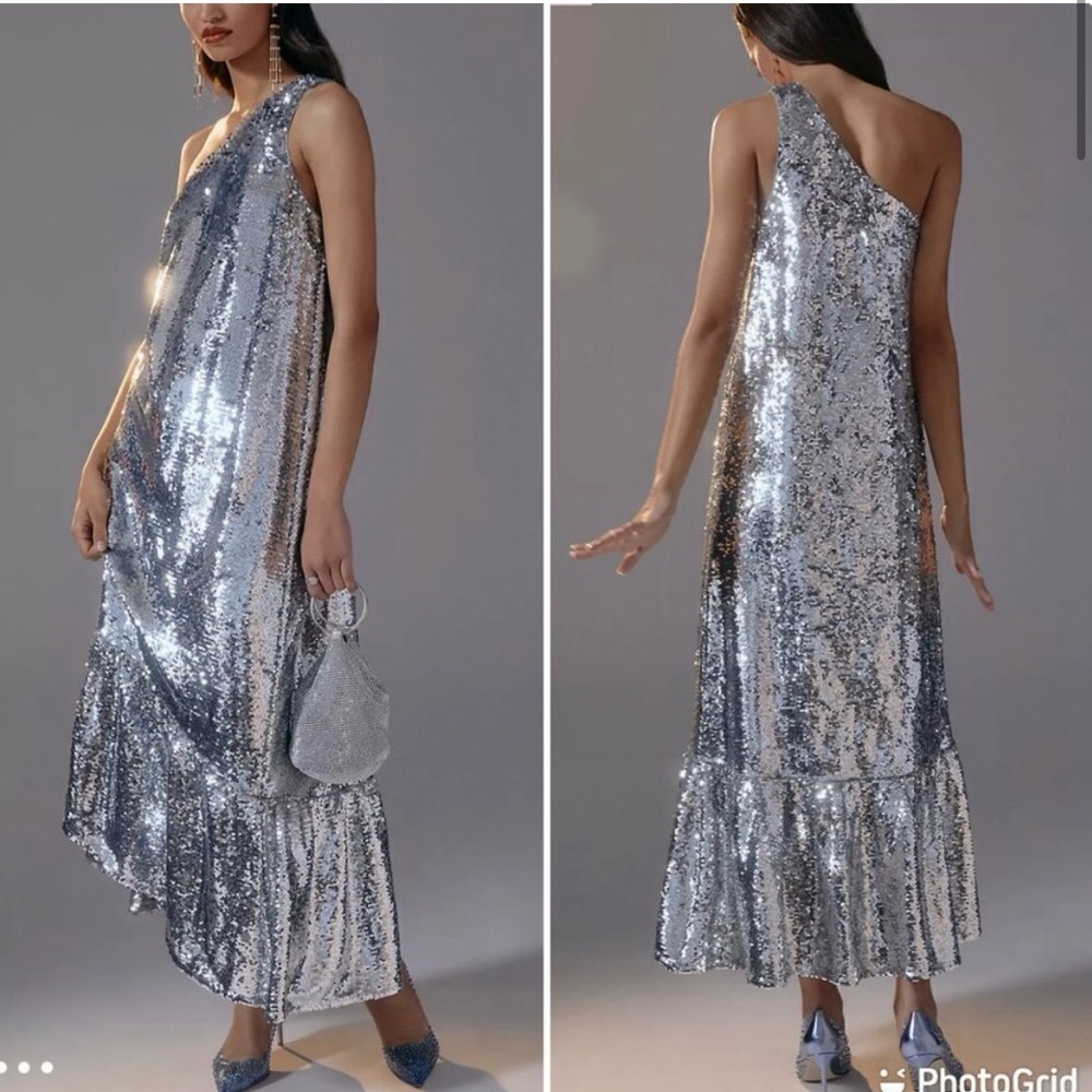 Silver Sequin One-Shoulder Dress